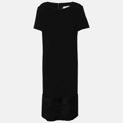 Marina Rinaldi Voyage By  Black Crepe Pleated Neck Midi Dress