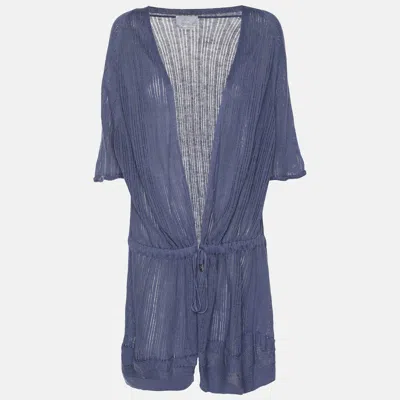 Marina Rinaldi Voyage By  Blue Linen Knit Belted Cardigan