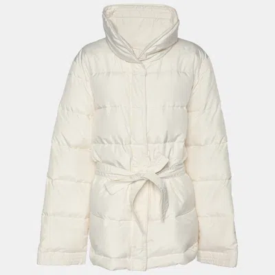 Pre-owned Marina Rinaldi Voyage By  Cream Nylon Puffer Jacket M In White