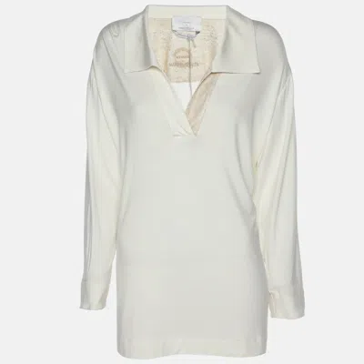 Pre-owned Marina Rinaldi Voyage By  Cream Stretch Knit V Neck Tops L In White