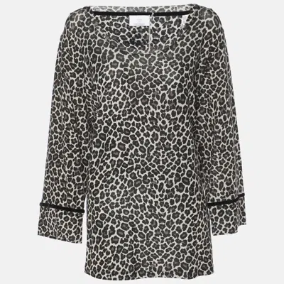 Marina Rinaldi Voyage By  Grey Animal Print Jersey Scoop Neck Tunic In Black