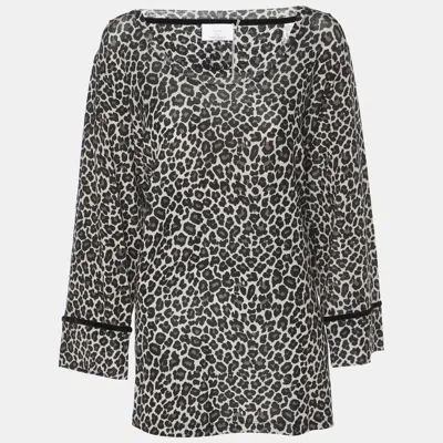 Pre-owned Marina Rinaldi Voyage By  Grey Animal Print Jersey Scoop Neck Tunic L In Gray