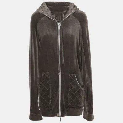 Pre-owned Marina Rinaldi Voyage By  Grey Velvet Drawstring Hoodie Jacket L In Gray