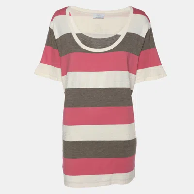 Pre-owned Marina Rinaldi Voyage By  Muticolor Striped Cotton Sequin Tops L In Multi
