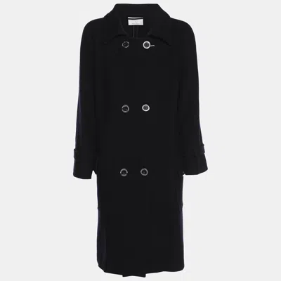 Pre-owned Marina Rinaldi Voyage By  Navy Blue Wool Blend Double Breasted Long Jacket L