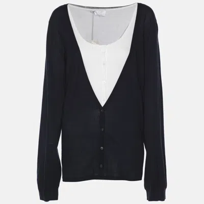 Pre-owned Marina Rinaldi Voyage By  Navy Blue/white Knit Shrug L