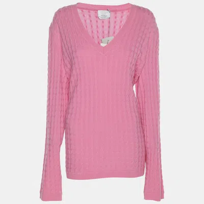 Marina Rinaldi Voyage By  Pink Cable Knit V Neck Sweater