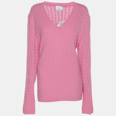 Pre-owned Marina Rinaldi Voyage By  Pink Cable Knit V Neck Sweater L