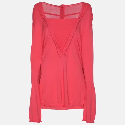 Pre-owned Marina Rinaldi Voyage By  Pink Knit Full Sleeve Shrug L