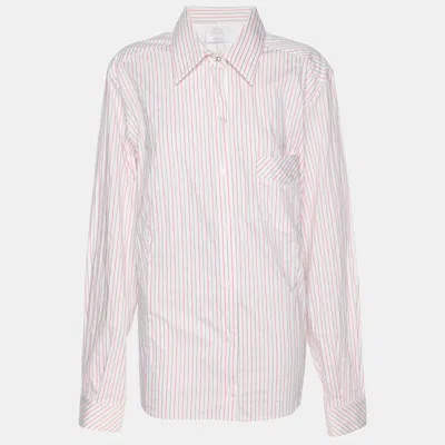 Marina Rinaldi Voyage By  Pink/white Stripe Cotton Blend Removable Collar Long Sleeve Shirt
