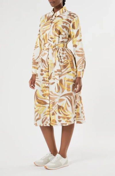 Marina Rinaldi Voyage Collection Print Long Sleeve Stretch Poplin Shirtdress In Multi