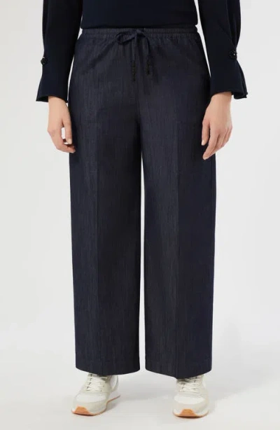 Marina Rinaldi Voyage Collection Wide Leg Drawstring Jeans In Blue