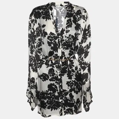 Marina Rinaldi White/black Printed Chiffon Long Sleeve Shirt