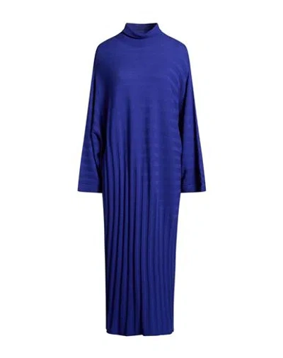 Marina Rinaldi Woman Midi Dress Bright Blue Size 12 Virgin Wool In Black