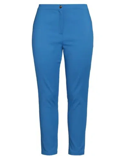 Marina Rinaldi Woman Pants Bright Blue Size 12 Cotton, Polyamide, Elastane