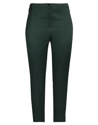 Marina Rinaldi Woman Pants Dark Green Size 12 Cotton, Elastomultiester