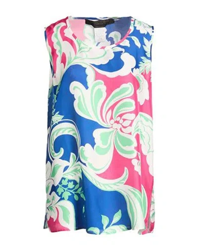 Marina Rinaldi Woman Top Blue Size 12 Silk In Multi