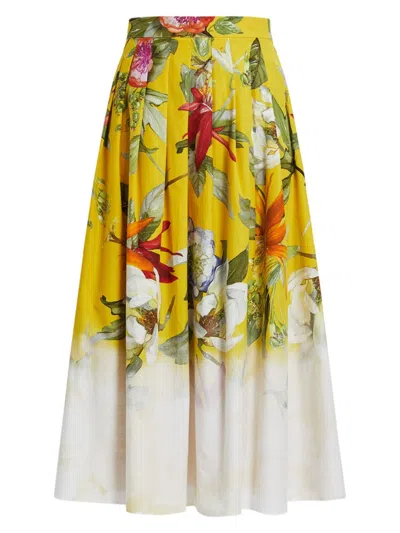 Marina Rinaldi Abaco Floral-print Cotton-poplin Midi Skirt In Yellow