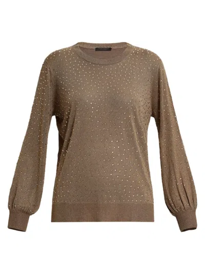 Marina Rinaldi Women's Acqua Rhinestone-embellished Pullover Sweater In Gold