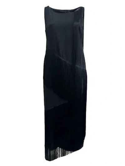 Pre-owned Marina Rinaldi Women's Black Decorare Fringe Trim Dress