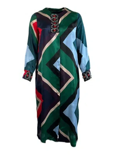 Pre-owned Marina Rinaldi Women's China Blue Diamante Silk Shift Dress