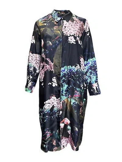 Pre-owned Marina Rinaldi Women's Dynamic Nero Floral Printed Silk Shirt Dress Size 20w/29