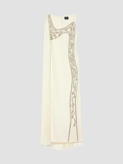 Marina Rinaldi Embroidered Beaded One Shoulder Cape Dress In Multi