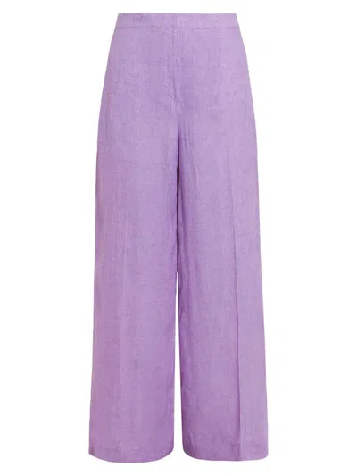 Marina Rinaldi Linen Wide-leg Trousers In Lilac