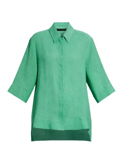 Marina Rinaldi Plus Size Florida Button-down Linen Shirt In Emerald