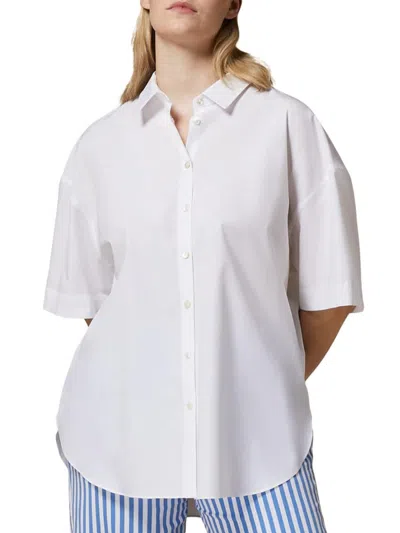 Marina Rinaldi Women's Harry Poplin Elbow-sleeve Shirt In White
