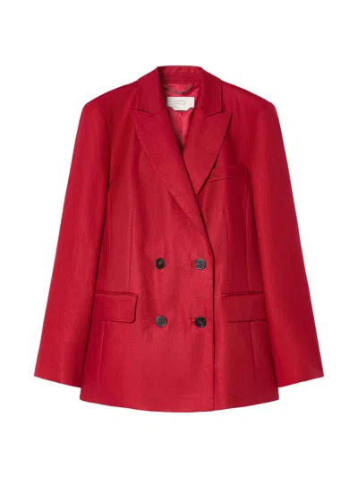 Marina Rinaldi Women's Linen Blazer Jacket In Red