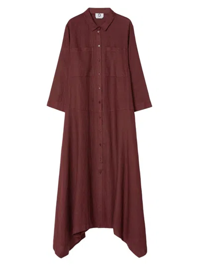 Marina Rinaldi Valpe Shark Bite Hem Linen Maxi Shirtdress In Burgundy