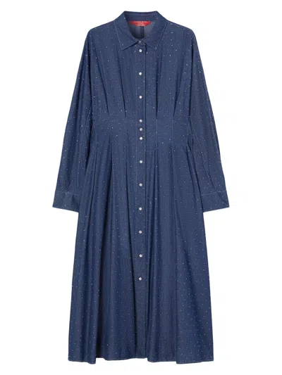 Marina Rinaldi Women's Long Dress In Denim With Rhinestones In Blue