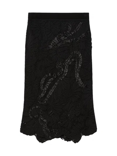 Marina Rinaldi Women's Macramé Embroidered Skirt In Black