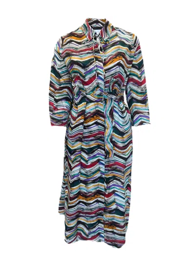 Pre-owned Marina Rinaldi Women's Multicolor Denotare No Belt Cotton Shirt Dress