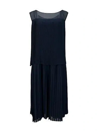 Pre-owned Marina Rinaldi Women's Navy Diario Sleeveless Pleated Dress In Blue
