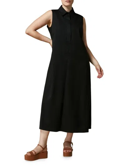 Marina Rinaldi Dire Sleeveless Maxi Poplin Shirtdress In Black