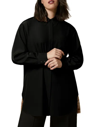 Marina Rinaldi Women's Plus Size Ola Lace-trimmed Crepe De Chine Tunic In Black
