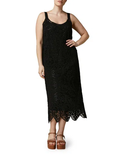 Marina Rinaldi Women's Plus Size Riber Embroidered Cotton-blend Slipdress In Black