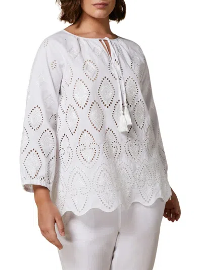Marina Rinaldi Women's Plus Size Ronco Embroidered Cotton & Linen Shirt In Milk