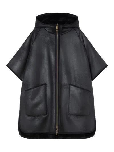 Marina Rinaldi Women's Reversible Fluffy Textured Cape In Black