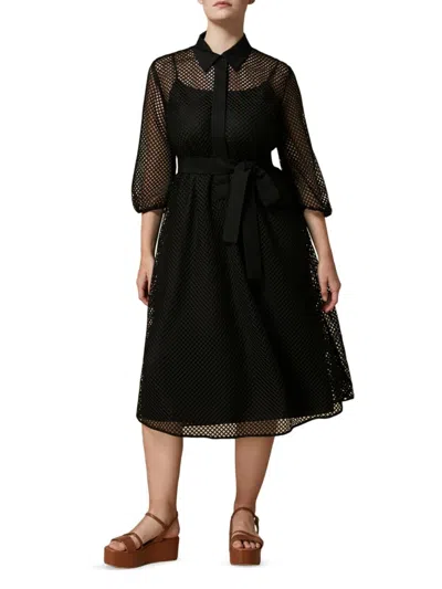 Marina Rinaldi Women's Zarina Belted Mesh & Poplin Dress In Black