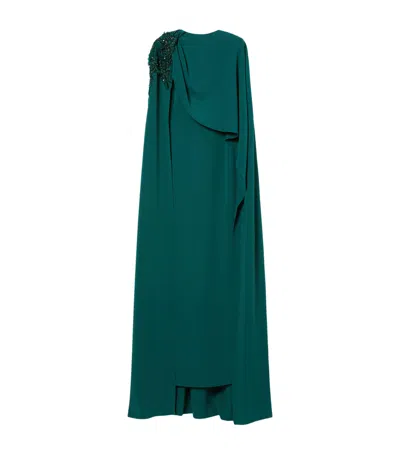 Marina Rinaldi X Tony Ward Embellished Gown With Cape In Green