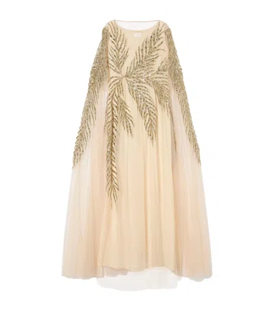 Marina Rinaldi X Tony Ward Embellished Maxi Dress And Cape In Neutral