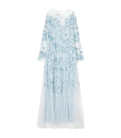 Marina Rinaldi Sequin-embellished Mesh Dress In Blue