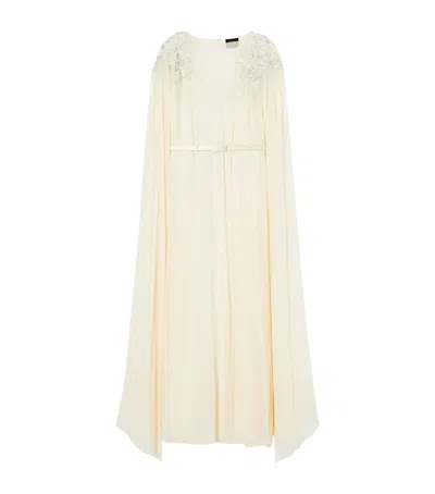 Marina Rinaldi Silk Embroidered Cape Dress In White