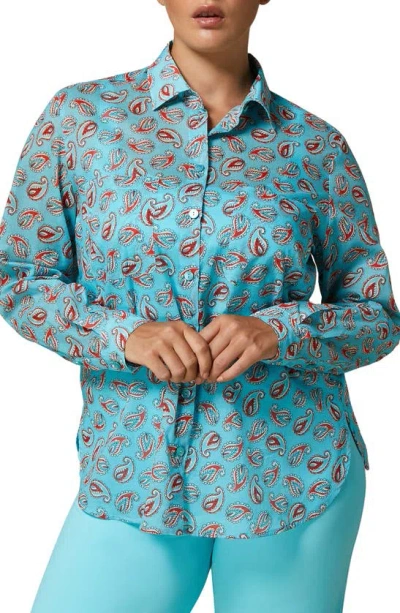 Marina Rinaldi Yana Paisley Cotton Button-up Shirt In Turquoise