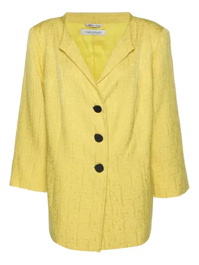 Pre-owned Marina Rinaldi Jacquard Button Blazer In Yellow