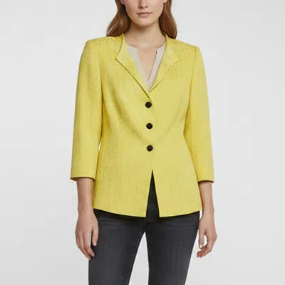 Pre-owned Marina Rinaldi Yellow Jacquard Textured Button Up Blazer Xl