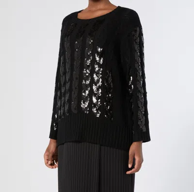 Marina Rinaldi Zac Sequin Cable Stitch Virgin Wool Blend Sweater In Black